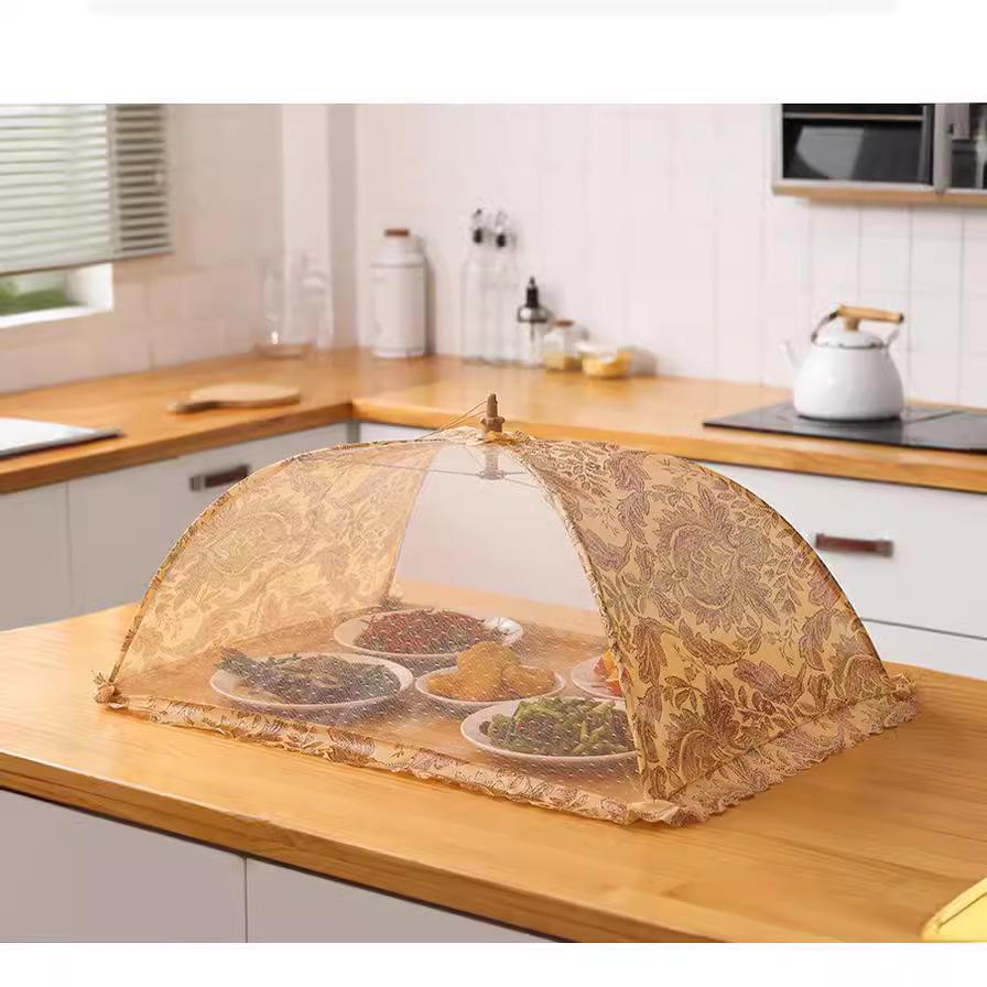 2023 Foldable Mesh Food Cover: Printed Umbrella Design for Protecting Leftover Foods
