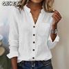 Women's Fashion Casual Solid Color Print Long Sleeve V Neck Blouses & Shirts