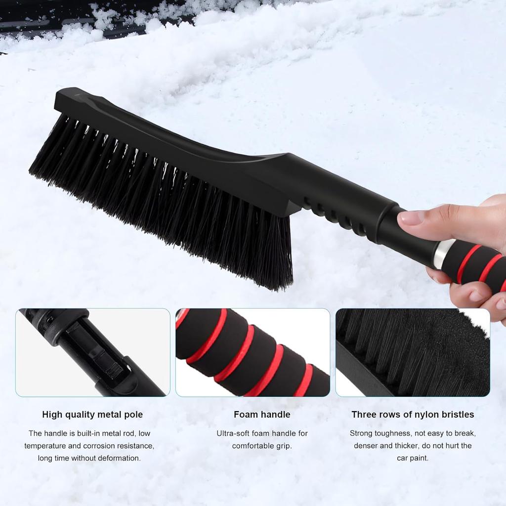 Snow Brush with Detachable Ice Scraper for Car Flexible Snow Remover and Windshield Cleaning Tool with Wide Bristle Brush - Winter Sweeper for Auto,