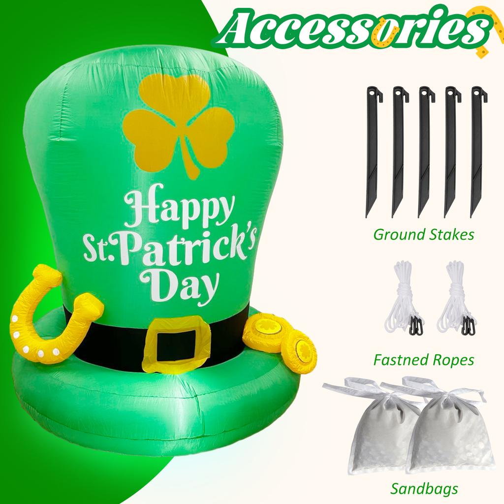 St. Patrick's Day Inflatable Decorative Hat with Gold Coins and Horseshoe Inflatable Leprechaun Hat for Yards and Gardens