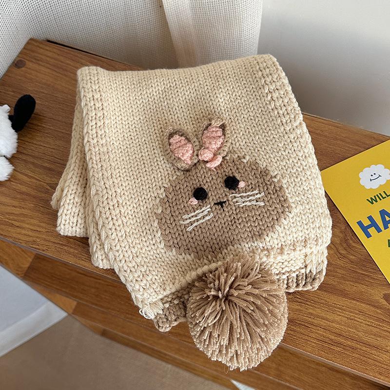 Falling Pool Knitwear: Cute Cartoon Rabbit Scarf, Women's Warm Winter Wool Neck Warmer.