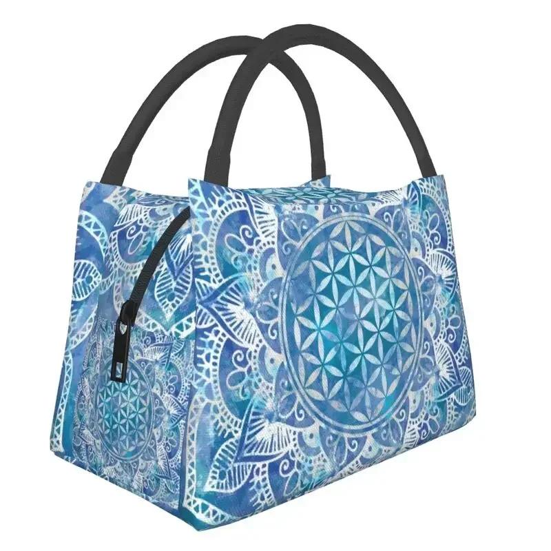 Flower Of Life Abalone Shell On Pearl Insulated Lunch Tote Bag for Women Geometric Mandala Portable Cooler Thermal Bento Box