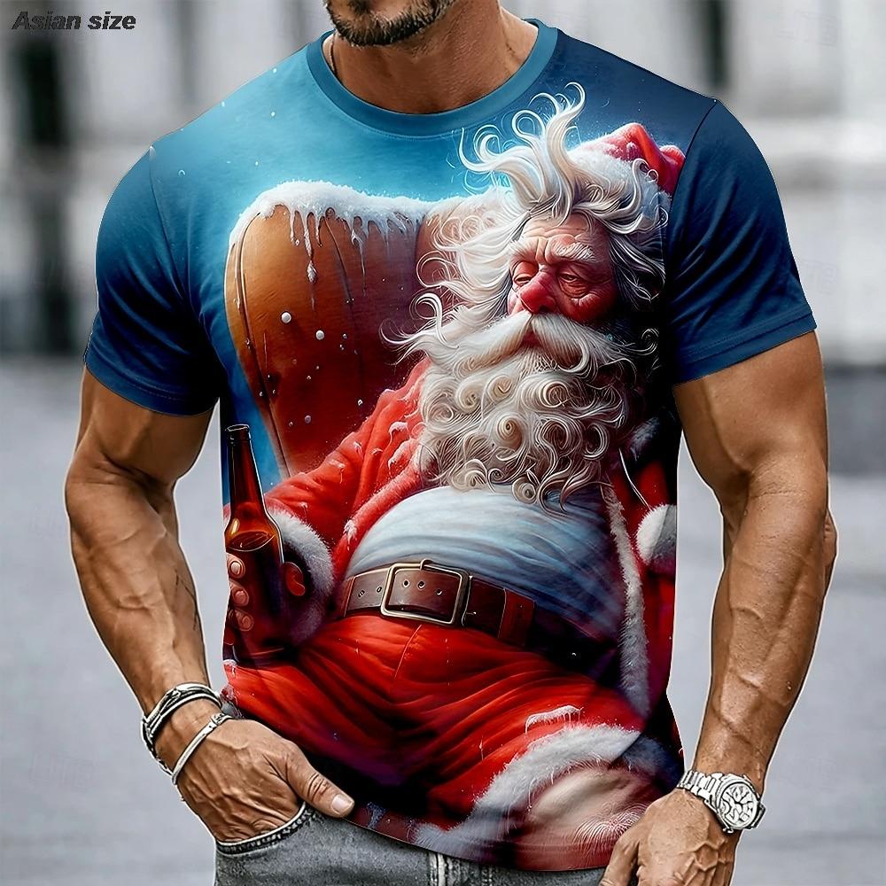 Pánské Ombre tričko Santa Claus Krátký rukáv 3D potisk Kulatý výstřih Vtipné Ležérní Denní streetwear