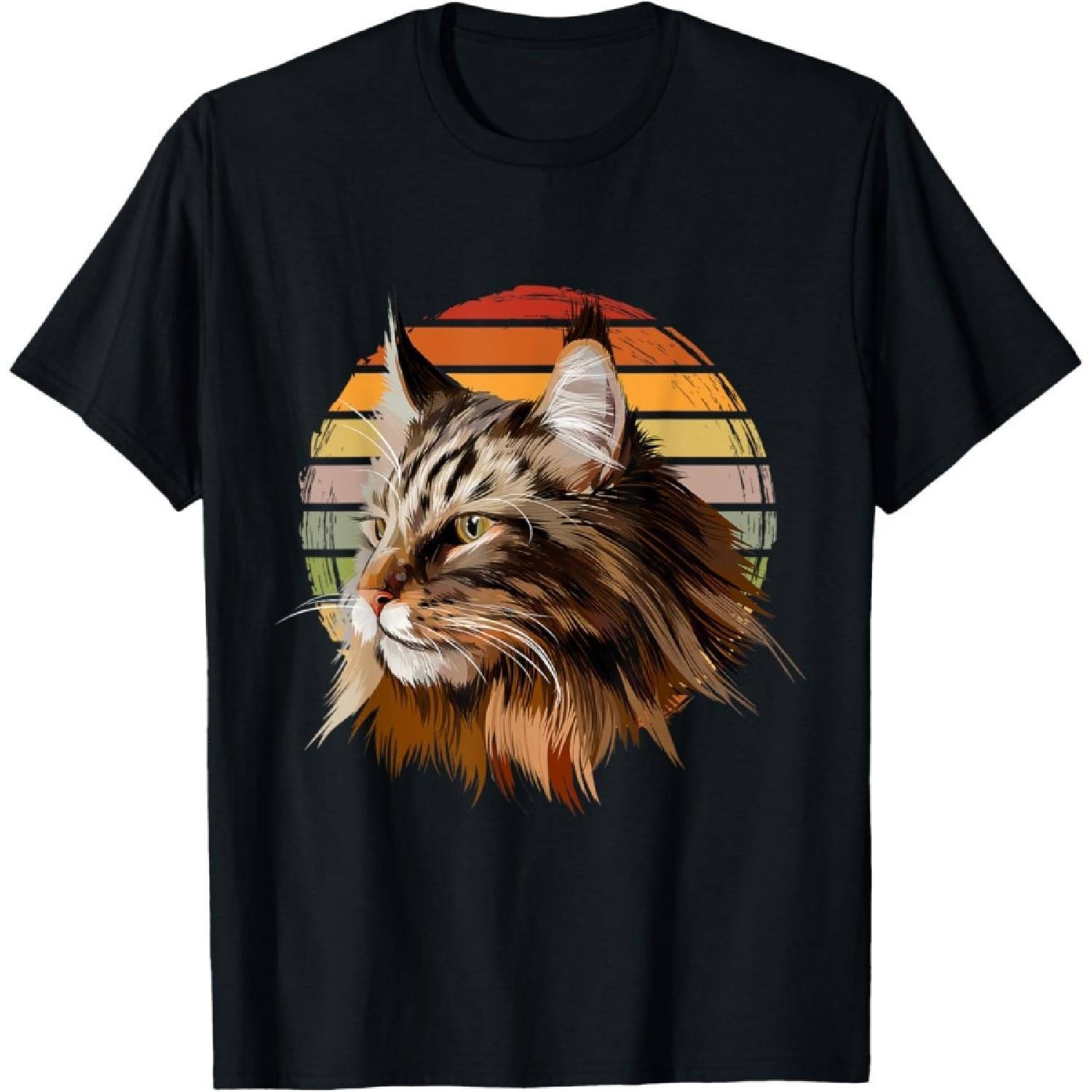 Maine Coon Cat Vintage Retro T-Shirt for Men Women Girls Kids S