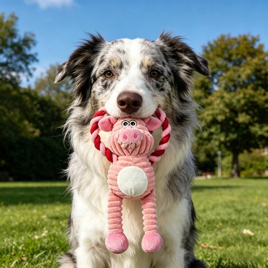Squeaky Dog Toy Cotton Rope Dog Toy with Built-In Sound Generator Durable Plush Chew Toy for Small Large Dogs Teeth Cleaning Boredom Relief Pet Toys