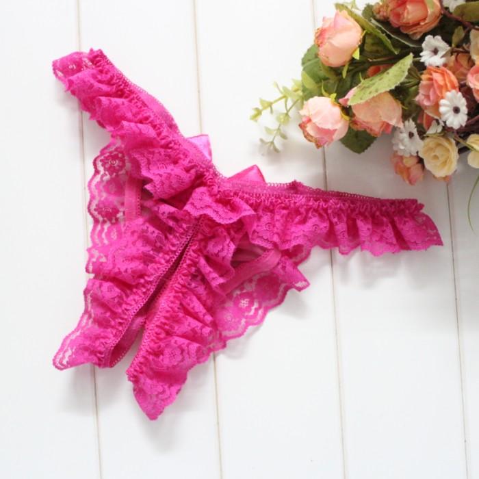 Lace Solid Crotchless Lingeries for Woman Sexy See Through Pink Girl's Briefs Tempting Bikini Underwear Ropa Interior Sexi