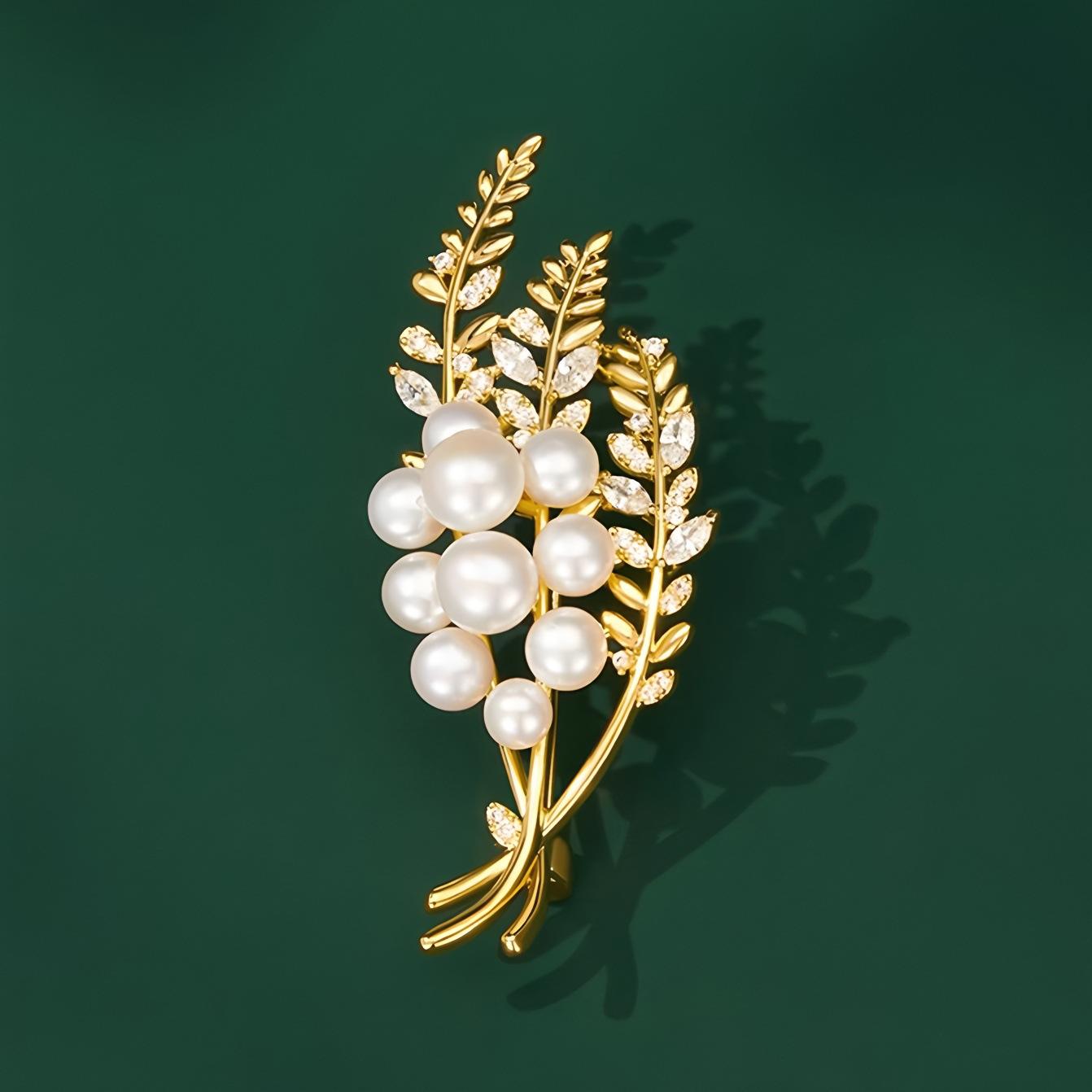 

New wheat ear brooch high-end women s luxury temperament pearl corsage light luxury niche design pin suit accessories