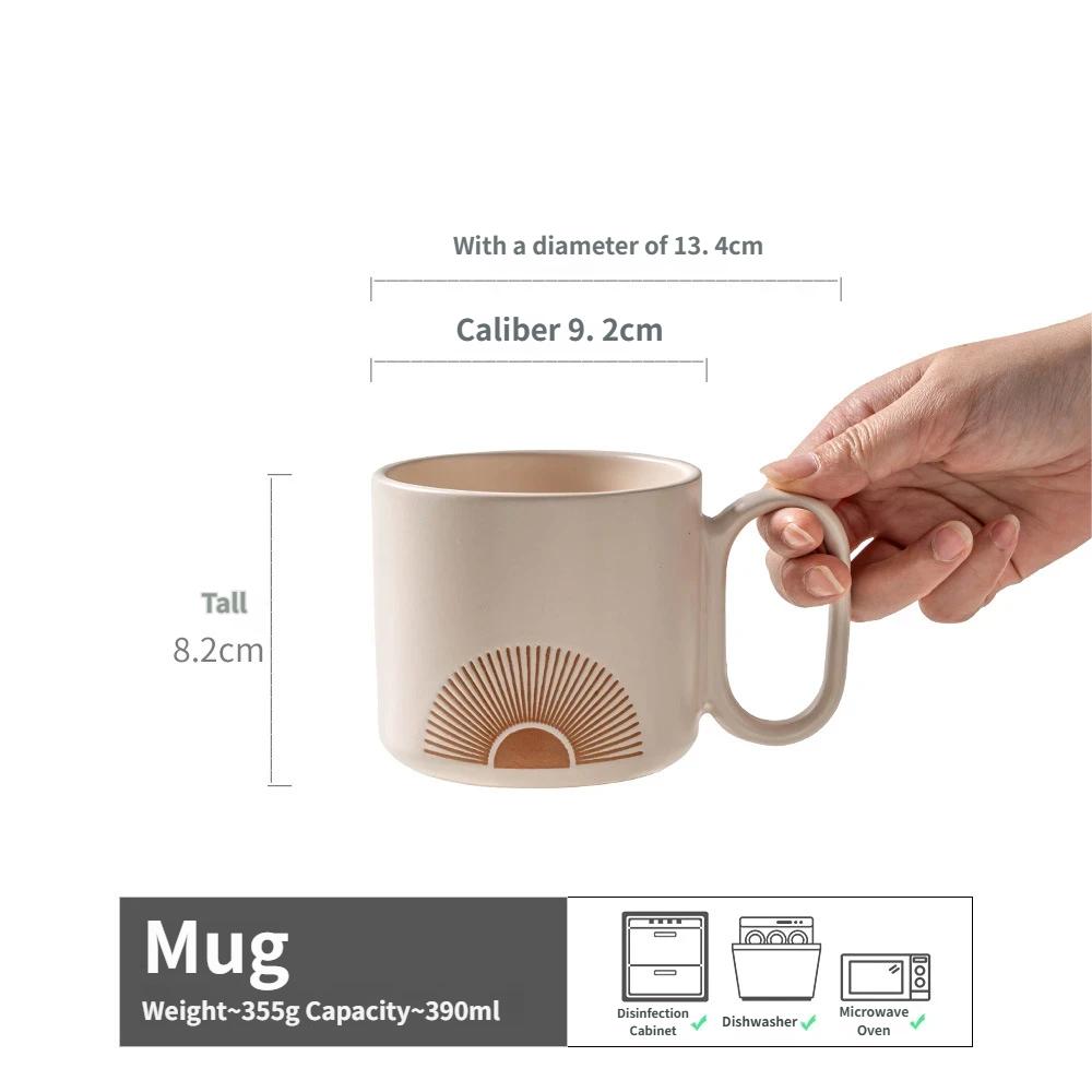 390ml Boho Ceramiczny Kubek Wzór Palma/Wschód Słońca Bezpieczny w Kuchence Mikrofalowej