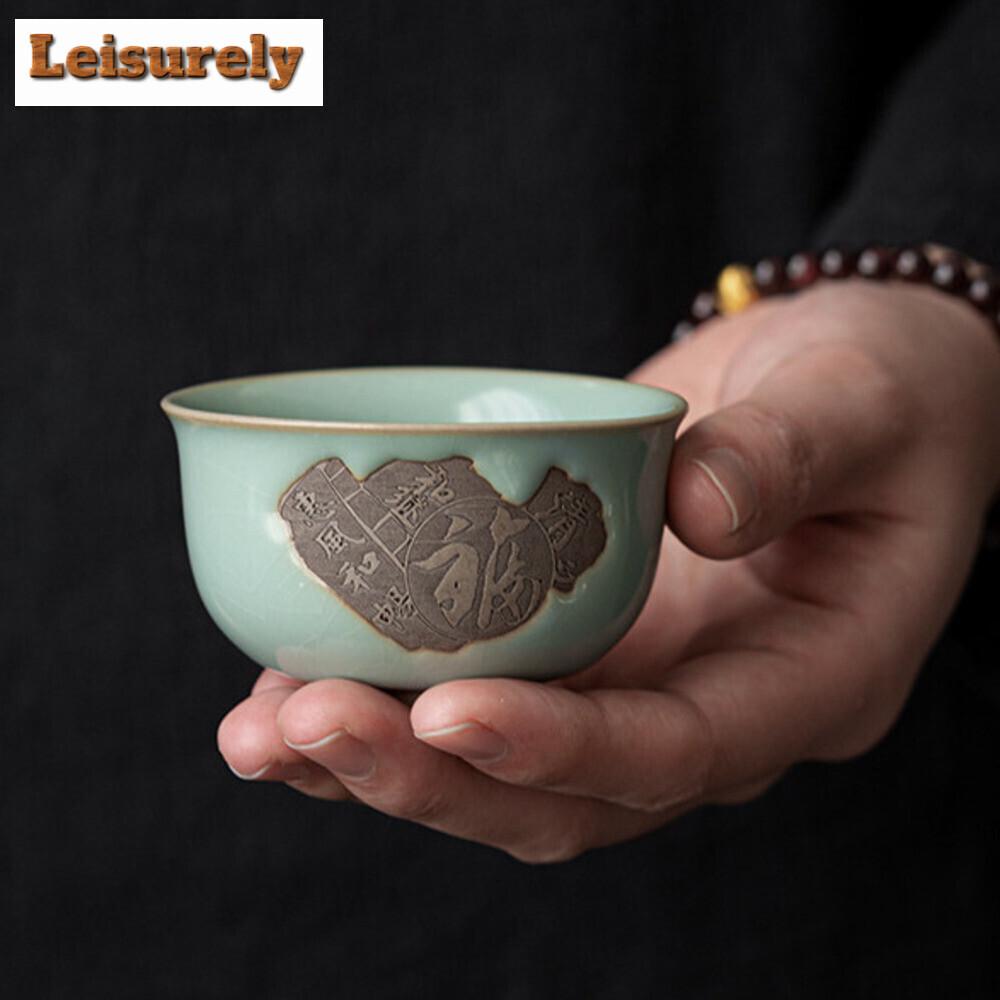 1pc Ru Kiln Ceramic Teacup Antique Personal Master Cup Household Porcelain Tea Set Travel Meditation Cup Beauty Small Tea Bowl