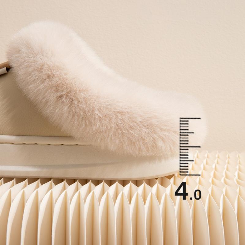 Winter Warme Zuhause Pelz Damen Hausschuhe Luxus Wasserdicht PU Leder Plüsch Paar Baumwollschuhe Indoor Schlafzimmer Flache Absätze Flauschiger Slipper