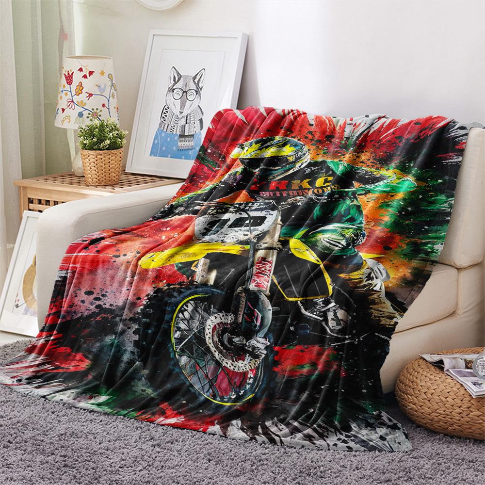 1Pc Motor trail op Print Flannel Blanket High Quality Warm Comfortable Cover for All Seasons Perfect for Gifts Home Decor
