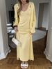 Hot-selling knitted hollow vest long skirt + long-sleeved cardigan set women's soft knitted blouse Europe and America