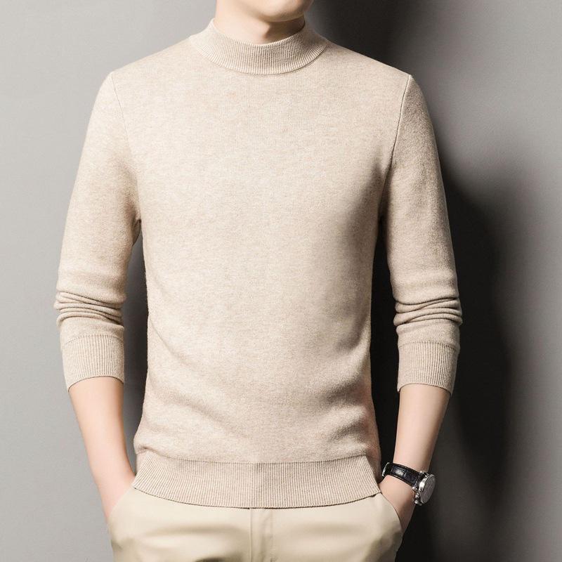 Men's Heavyweight 450g Wool Sweater: Autumn/Winter Casual Half-High Neck Knit Pullover