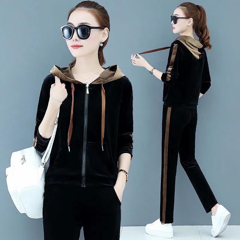 Damen Frühling/Herbst Freizeit Sportbekleidung Set Design Kapuzenpullover + Sweatpants Zweiteiliges Set