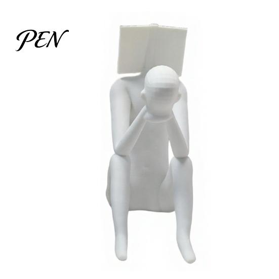Abstract Character Sculpture 3D Printed Reading Man Statue, Book Head Sculpture, Matte Finish Creative Desk Decor, Phone Holder for Home Office