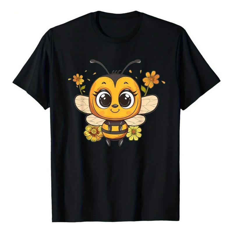 Camiseta Unissex Fofa Com Estampa De Abelhas E Flores S
