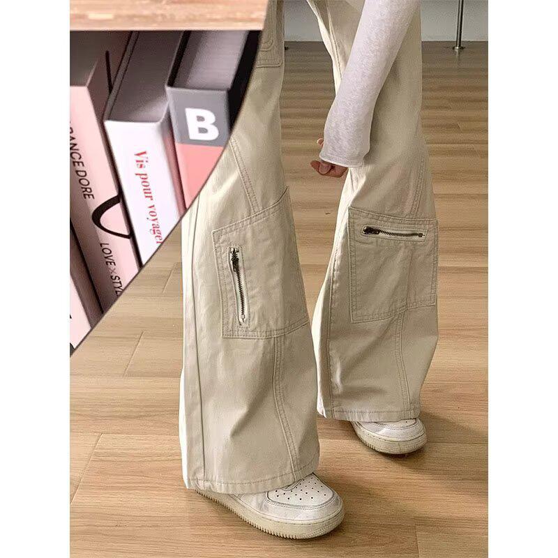 

Women s High-Waisted Multi-Pocket Denim Jeans - Summer Loose Straight & Slightly Flared Wide-Leg Pants 4XL абрикосовий