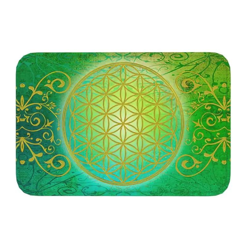 Metatron Cube with Merkaba and Flower of Life Front Door Mat Non-Slip Waterproof Interior Kitchen Bedroom Rug