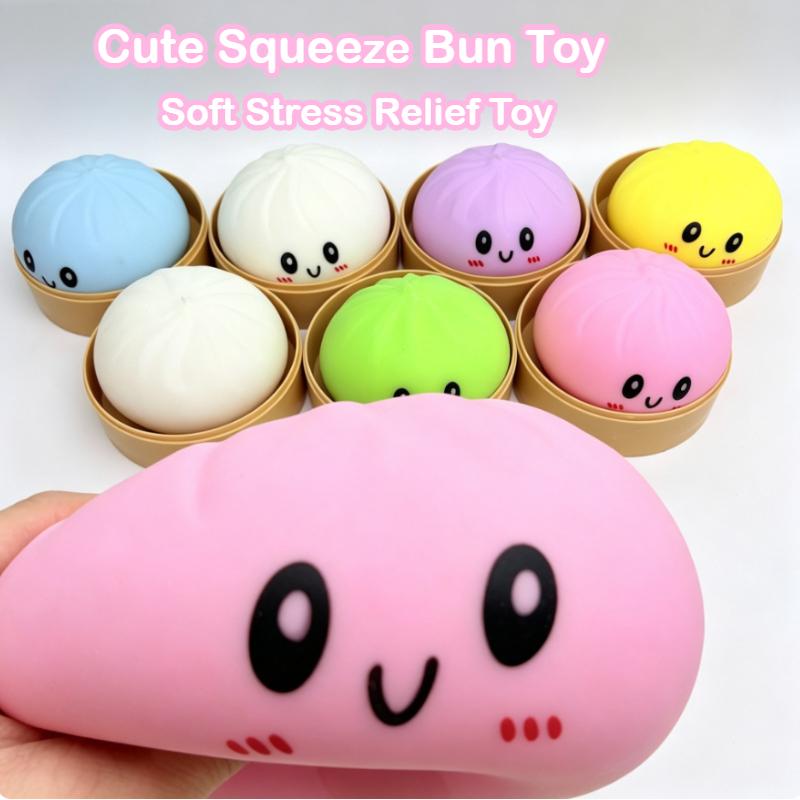 Sim Steamer Bun Squeeze Toy Cute Face Print Fast Rebound Tpr Stress Relief Sensory Play Fidget Toy Party Favors, Birthday Gifts