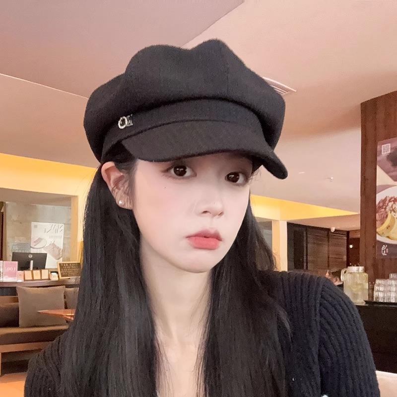 New Internet celebrity beret female autumn and winter British retro sunscreen newsboy hat foreign fashion sweet octagonal hat