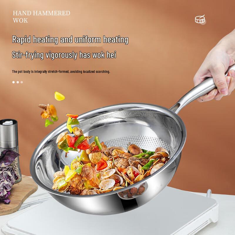 30cm Non-stick Stainless Steel Flat Bottom Stir-fry Pan with Lid