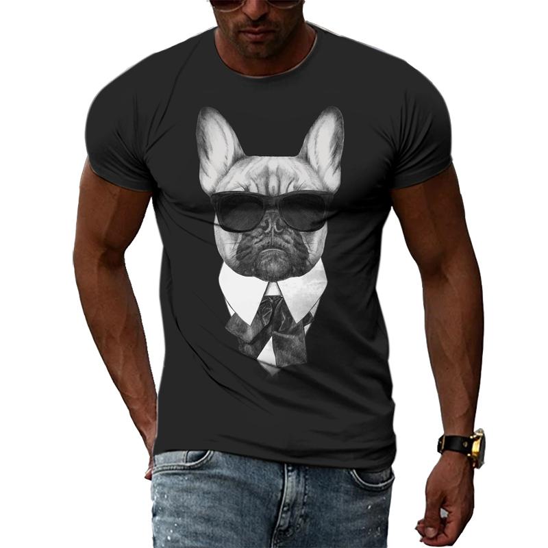 Letní móda Legrační zvíře Psí portrét Muži Trička 3D Trend Osobnost Ležérní Černá Trička s potiskem Hip Hop Harajuku Top s výstřihem