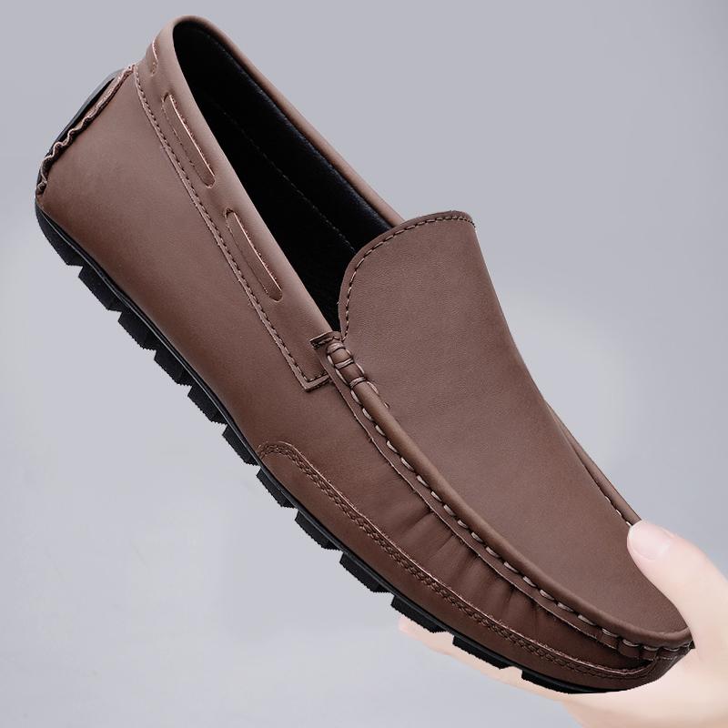 Fashion Fashionable Leather Bean Shoes Men's Business Office Commuting Flats Loafers Low Cut Slip-on Soft and Comfortable Driving Shoes