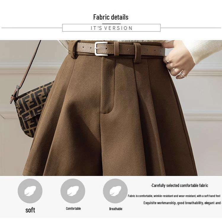2024 Slimming Women's High Waist A-Line Woolen Pleated Skirt Pants for Winter