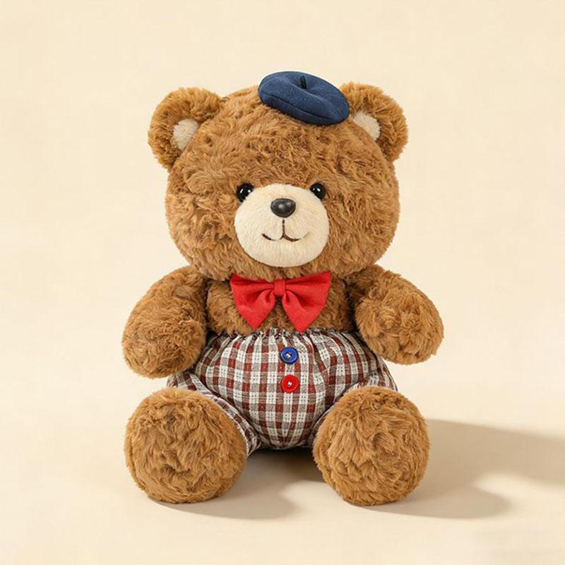 

Cute Checkered Bear Plush Toy Soft Stuffed Teddy Bear with Beret and Bow Tie Kawaii Plush Doll for Gift Home Decor Girls Kids 25CM