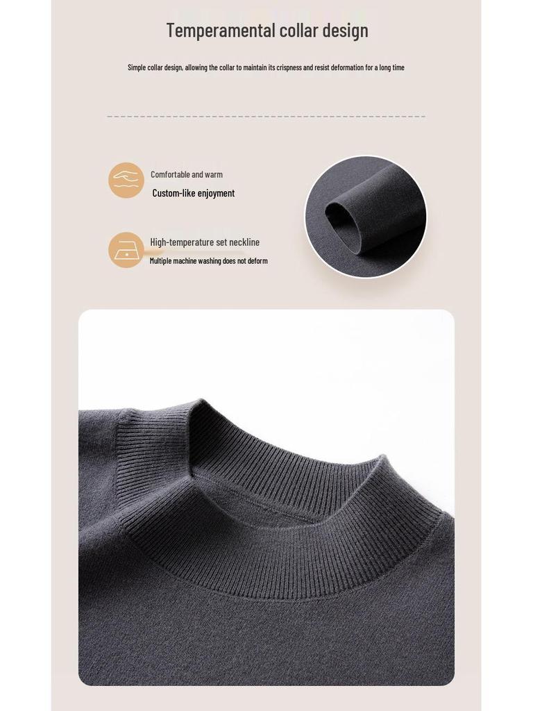 450g Fine Merino Wool Men's Half-High Neck Sweater - Autumn/Winter 2025, 16 Gauge, Machine Washable.