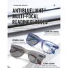 Square Frame Multifocal Photochromic Reading Glasses Men's Business Anti Blue Light Multifocal Degree Glasses Near and Away+4.0