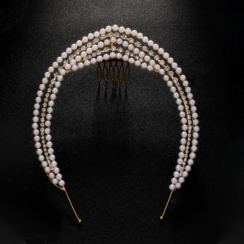 

Multi-layer Bridal Forehead Jewelry Bohemian Wedding Hair Chain Elegant Pearl Pendant Hairband золотий