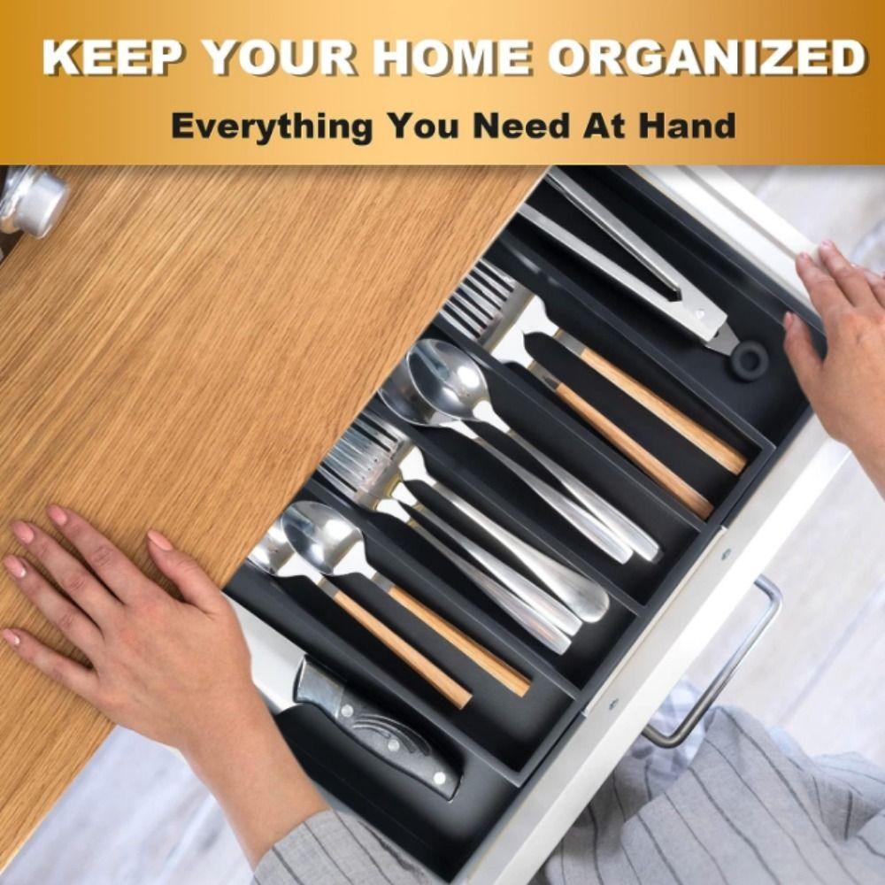 Plastic Cutlery Storage Tray Adjustable Silverware Drawer Organizer Utensil Tray Set for Home