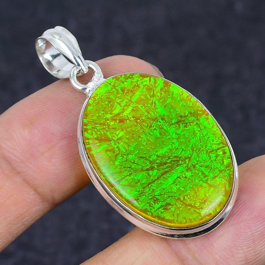 Yellow Triplet Opal Gemstone Handmade 925 Sterling Silver Pendant 1.81" j8W55