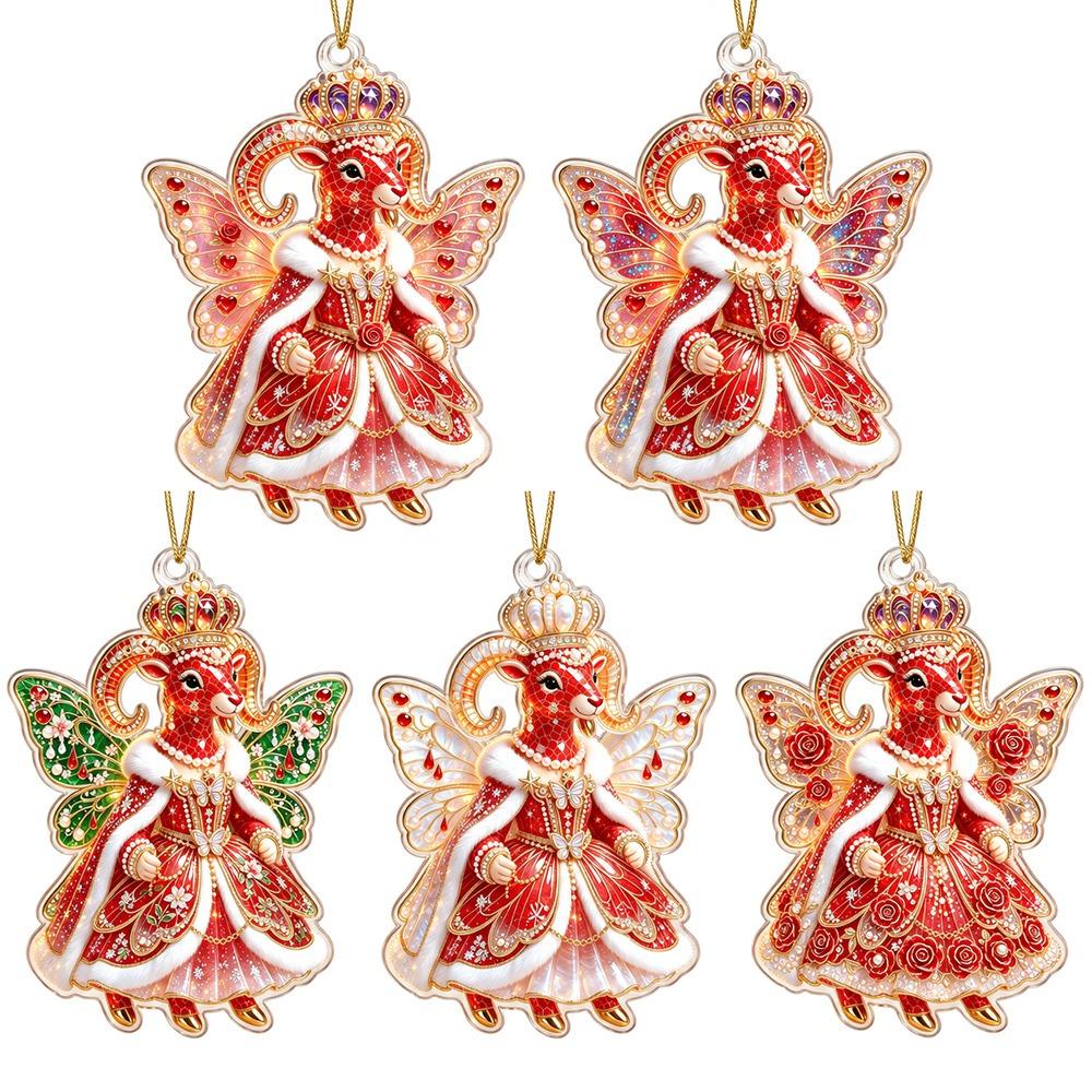 2D Flat Goat Hanging Ornament Set Acrylic Shining Goat Pendant Simulation Artificial Rhinestone Keychain Holiday Party Decor