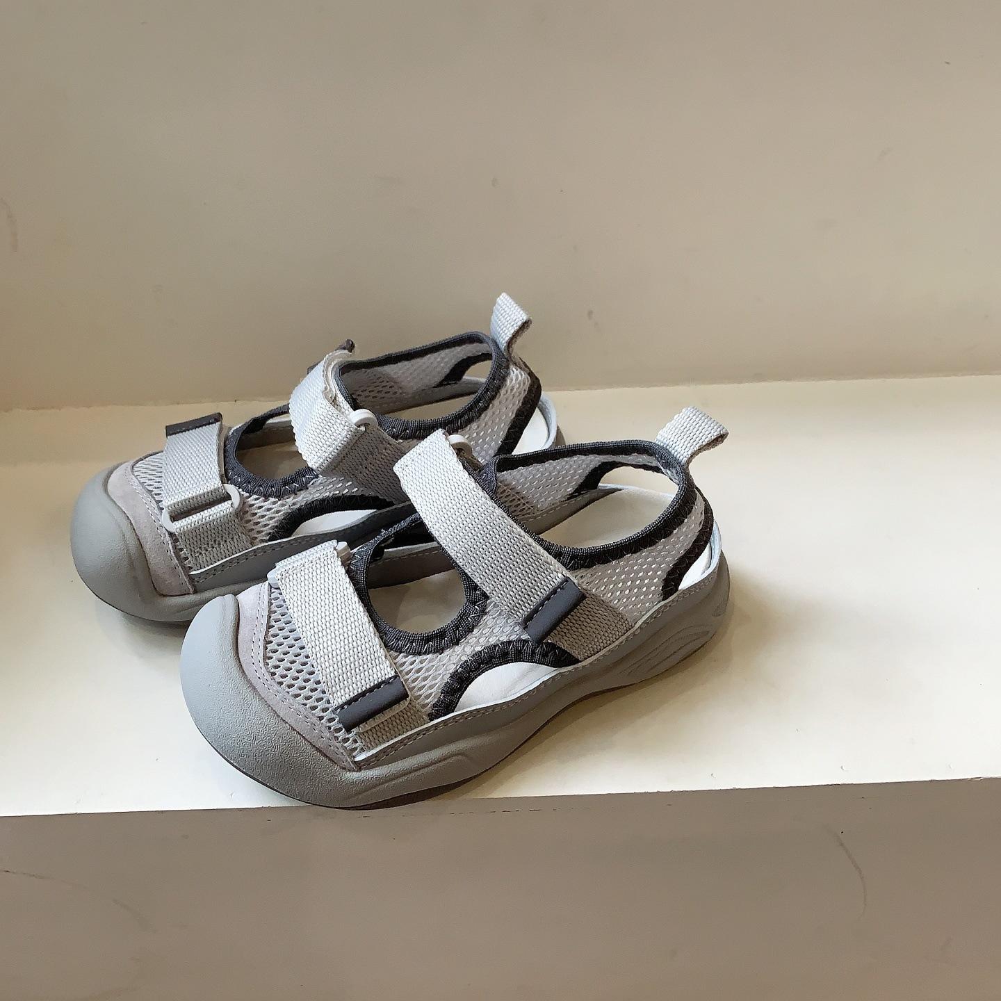 Children s Sandals Girls Baotou Sports Beach Shoes Hollow Breathable Boys Shoes Mesh 26 серый