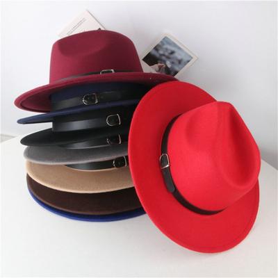 Wide Brim British Fedora Hat Solid Color Woolen Hats Fashion Winter Felt Hats  Men Women