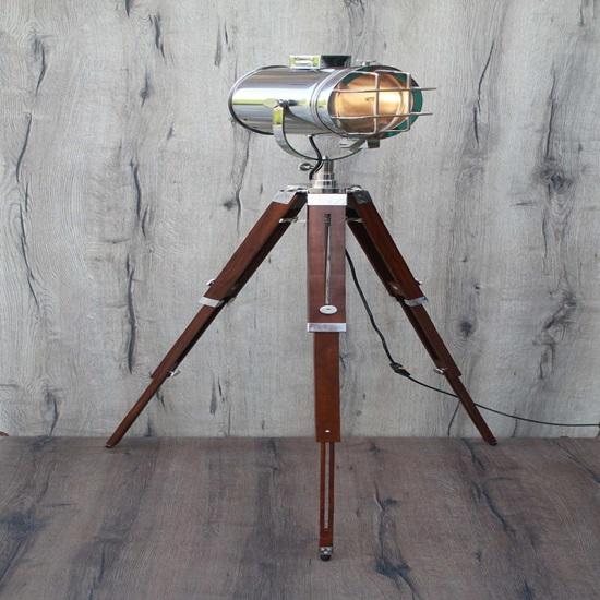 Industrial Tripod Floor Lamp Nautical Steampunk Chrome Spotlight