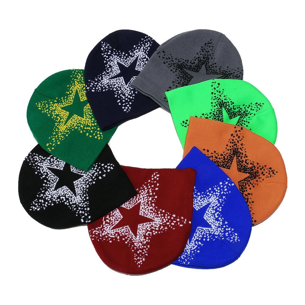 2025 autumn and winter new wool hat outdoor cycling pullover hat pentagram jacquard knitted hat cold hat men