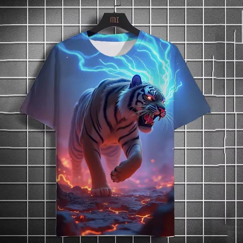 Animal Men's T-shirt 3d Tiger Print Men's Tops Casual Short Sleeve Simple T-shirt Summer Round Neck T-shirt Men's Ultra Clothing