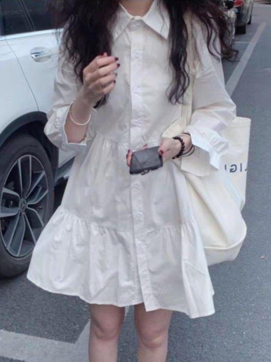 1116 Spring New Small French White Dress Children's Design Sense Niche Long-sleeved A-shaped Shirt Skirt