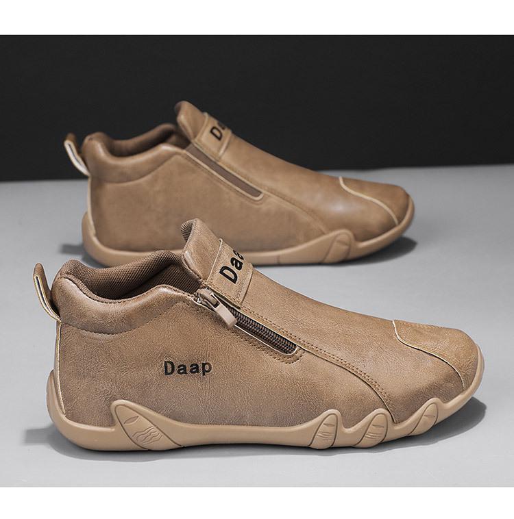 Men's Lightweight Leather Slip-On Sport Shoes, Spring/Autumn, Zipper Design, Fashion Trend