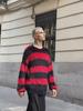 Red and Black Striped Seahorse Wool Men's Knitted Sweater - Winter Mink-Like Couple's Jacket