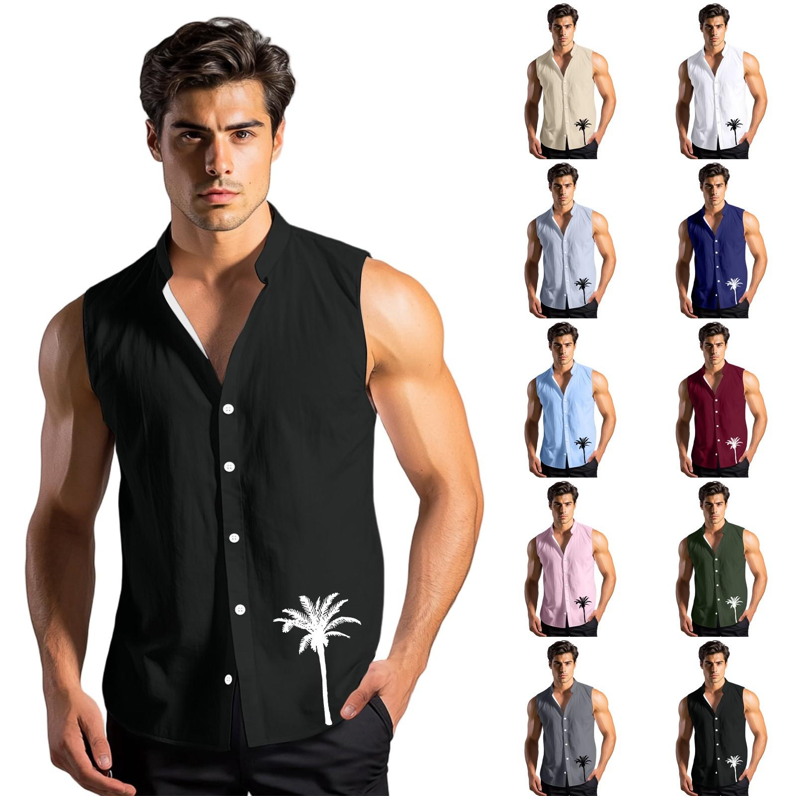

Men s Fashion Printed Sleeveless Lapel Button-Down Shirt Vest Top XXL