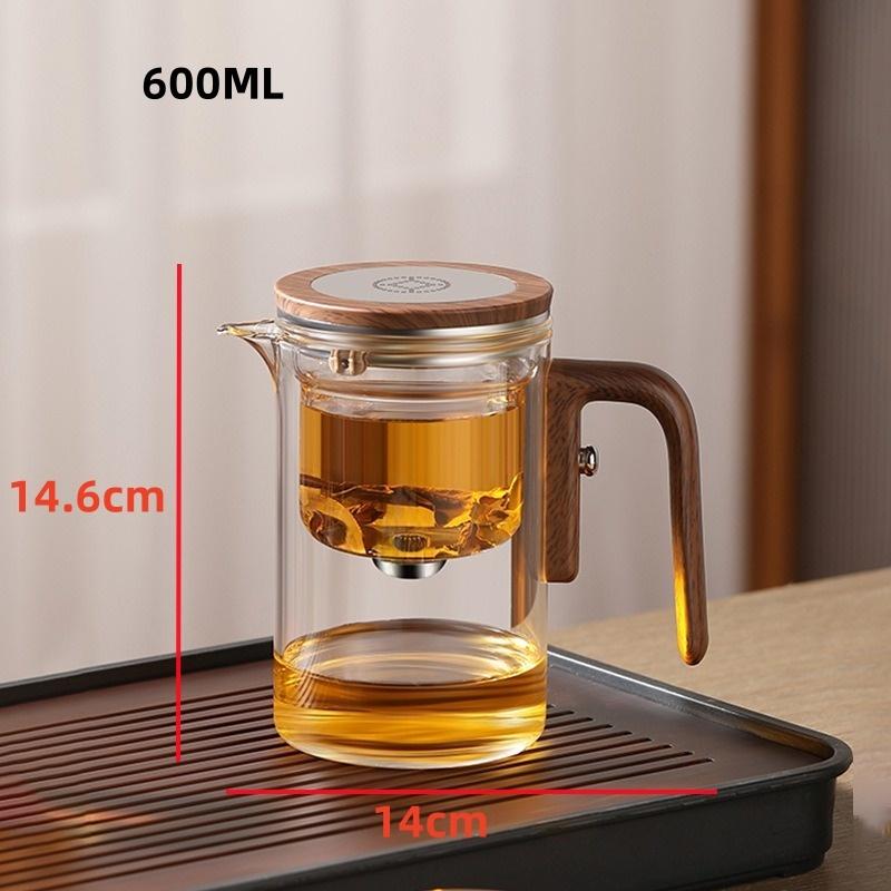 JUSTINLAU Water Separation Inner Container Teapot One Click Magnetic Switch Tea Separation Filtration Glass Tea Pot Wood Handle