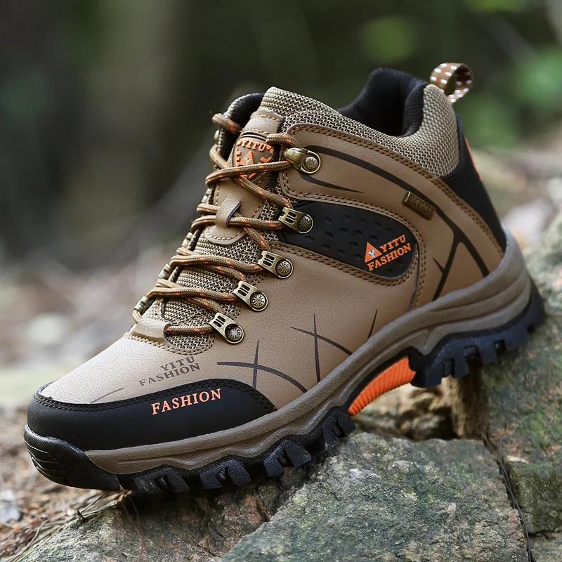 New High Quality Leather Hiking Shoes Durable Outdoor Sport Men Trekking Leather Shoes Lace-Up Climbing Hunting Sneakers