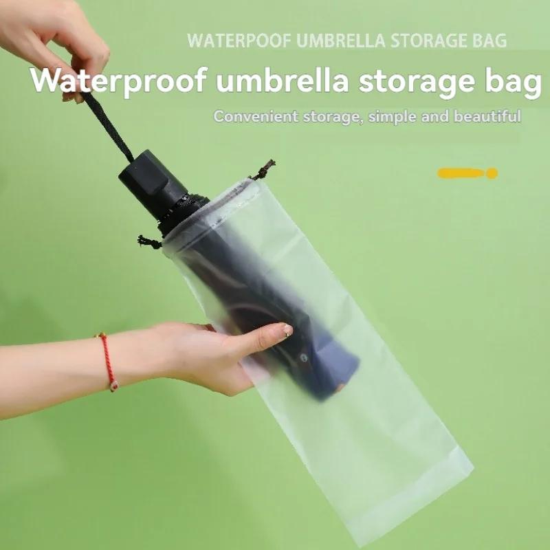 Umbrella Storage Bag Translucent Plastic Waterproof Anti-dirty Umbrella Cover Reusable Portable Drawstring Bags Home Storage