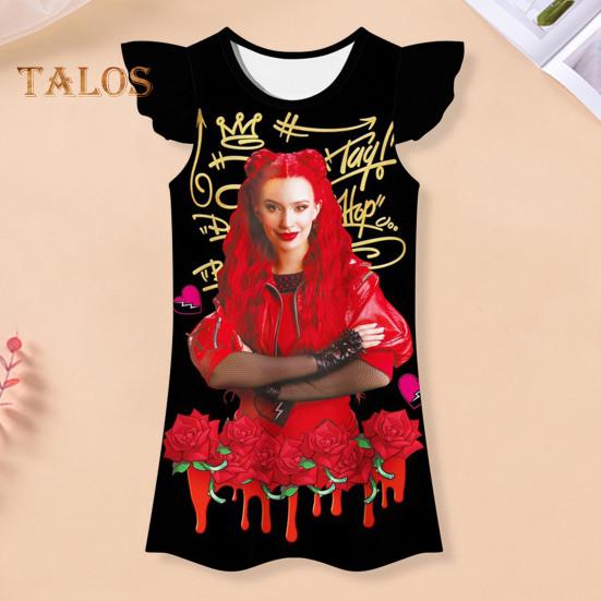 Nattlinne för flickor Rise Röd Rundhalsad Klänning för barn Volsade ärmar Rödhåriga flickmönster Nattlinne för flickor 3-10 år gammal