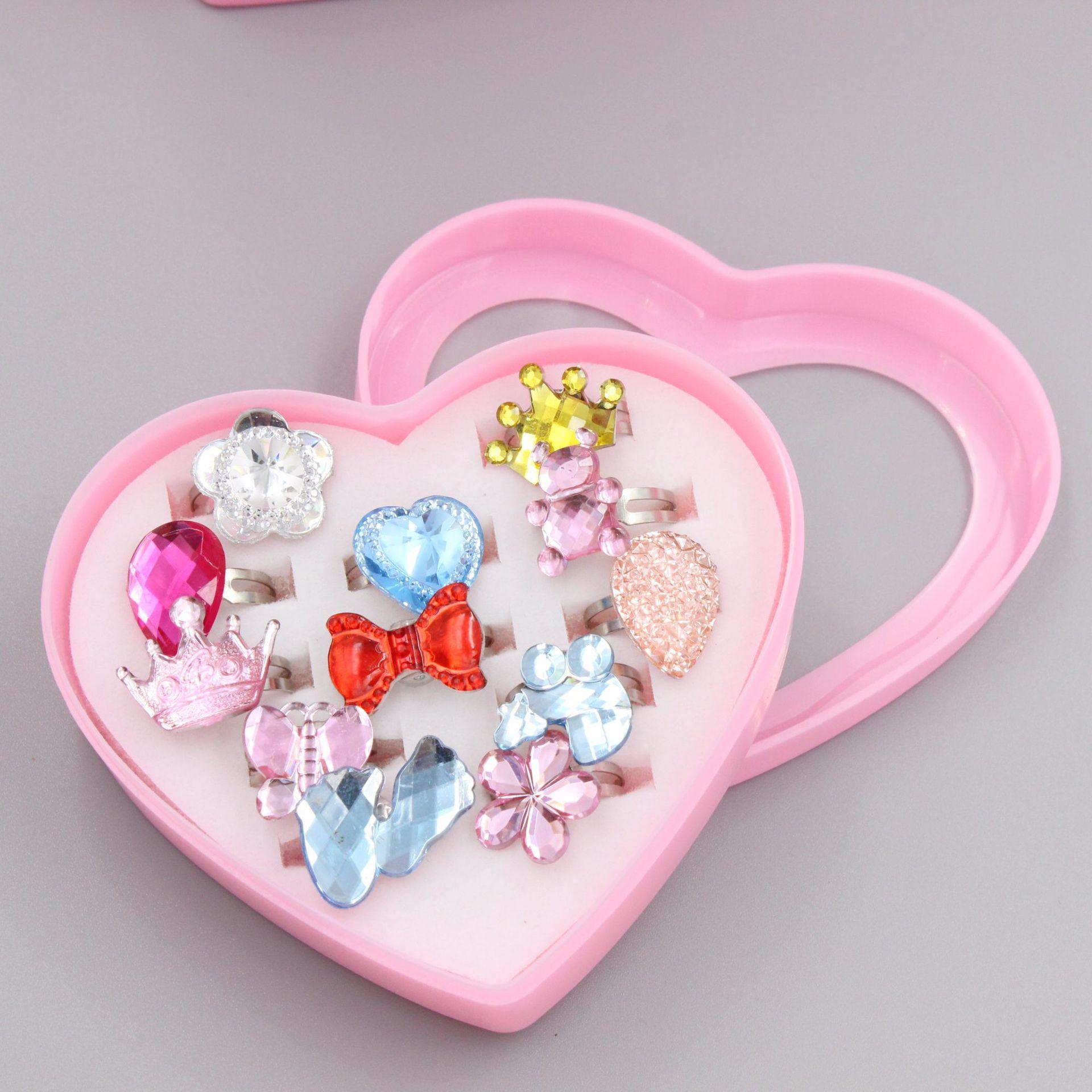 

10/24/36Pcs Fancy Adjustable Rhinestone Rings Princess Party Favors Kids Girls Acrylic Ring Accessories Beauty Fashion Toys