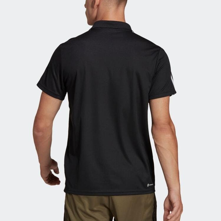 Adidas Logo-Print Drei-Streifen Kurzarm-Poloshirt Herren Tops Schwarz IB8107